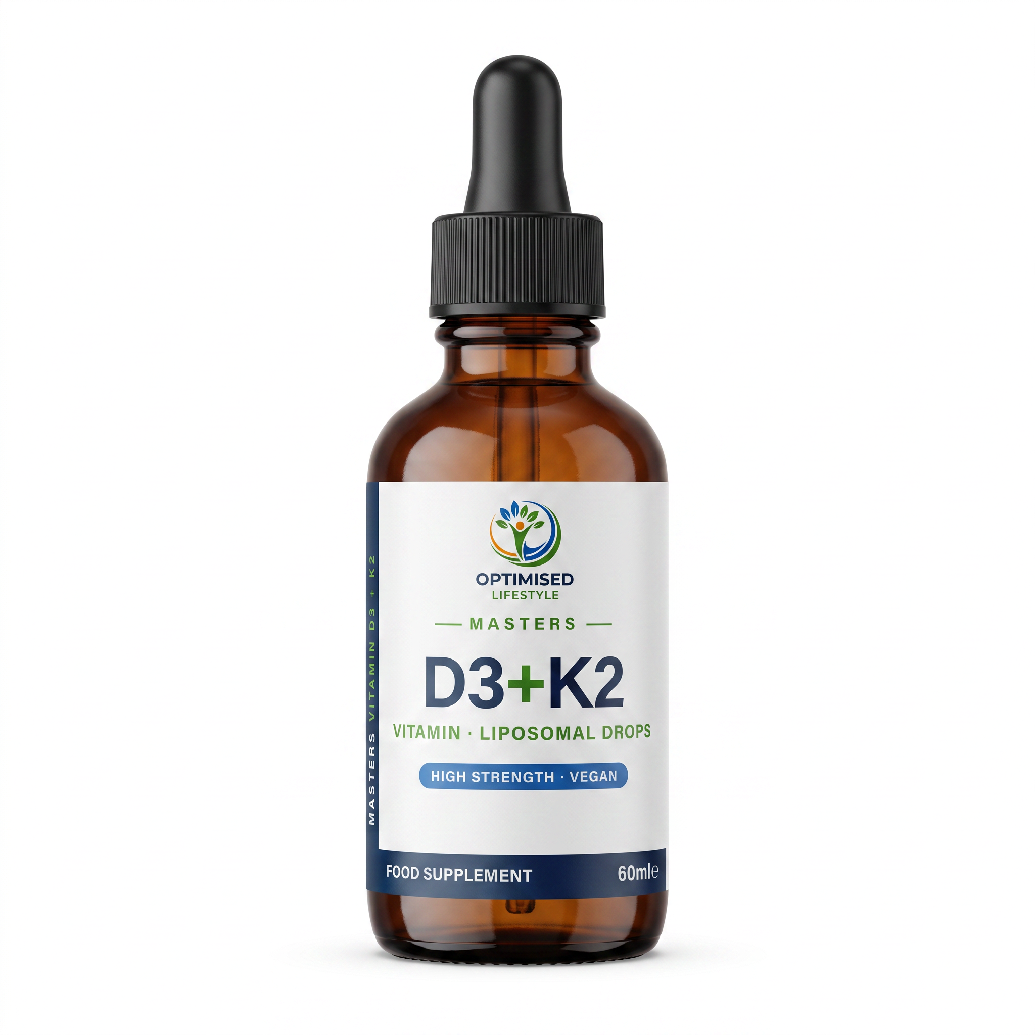 Masters Vitamin D3 + K2 liposomal drops 60ml amber dropper bottle — Optimised Lifestyle