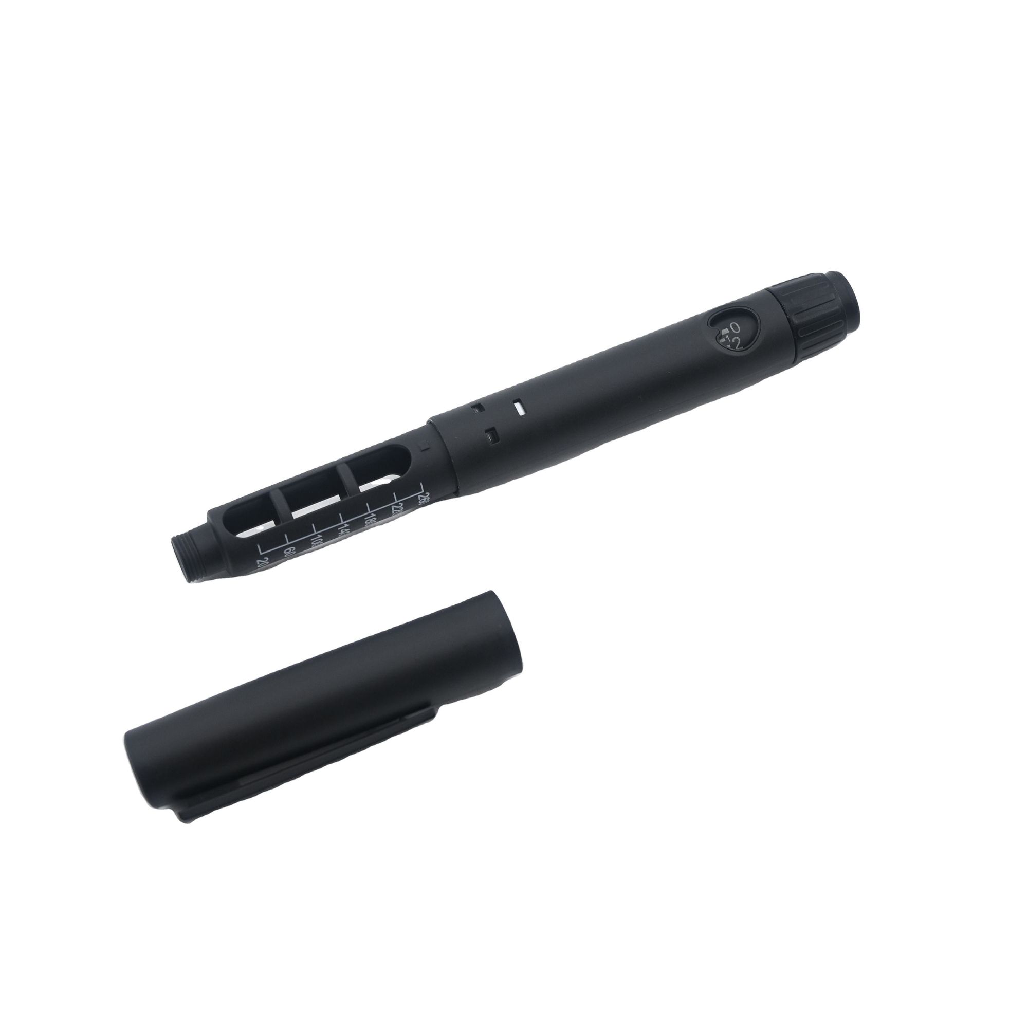 Disposable peptide pen UK with cap off — dose scale and dial